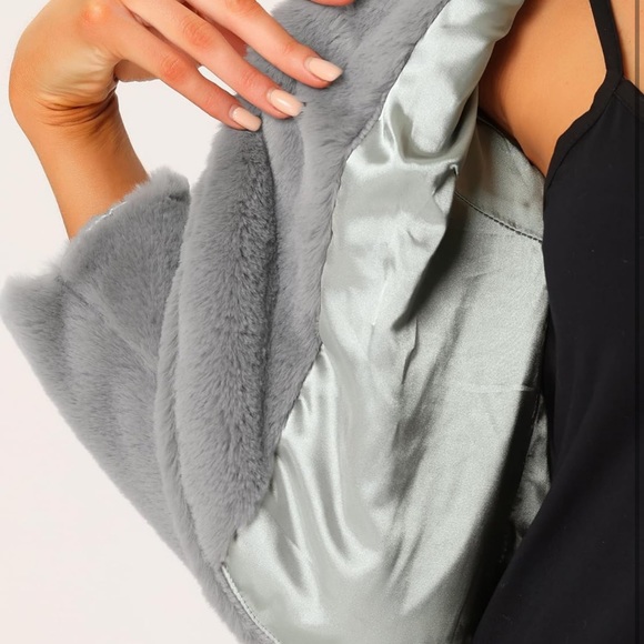 Allegra K grey Cropped Faux Fur Jacket - Picture 5 of 8